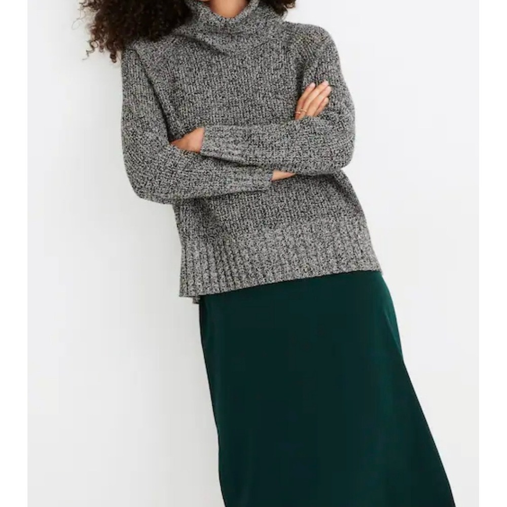Madewell Women Eastbrook Turtleneck Cross Back Sweater M Grey Cotton Merino Wool